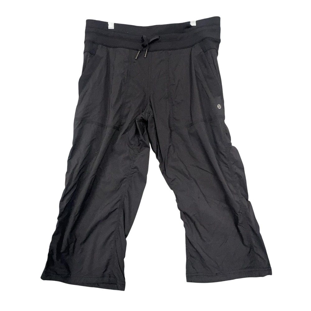 Lululemon Pants Womens 8 Black Capri Stretch Woven Drawstring Pockets Yoga Gym